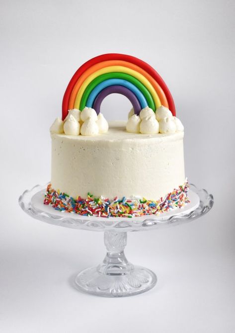 Bright Rainbow Cake, Rainbow Coloured Cake, Small Rainbow Cake, Birthday Cake Rainbow Theme, Buttercream Clouds, Rainbow Theme Cake, Colourful Birthday Cake, Rainbow Themed Cake, Rainbow Cake Birthday