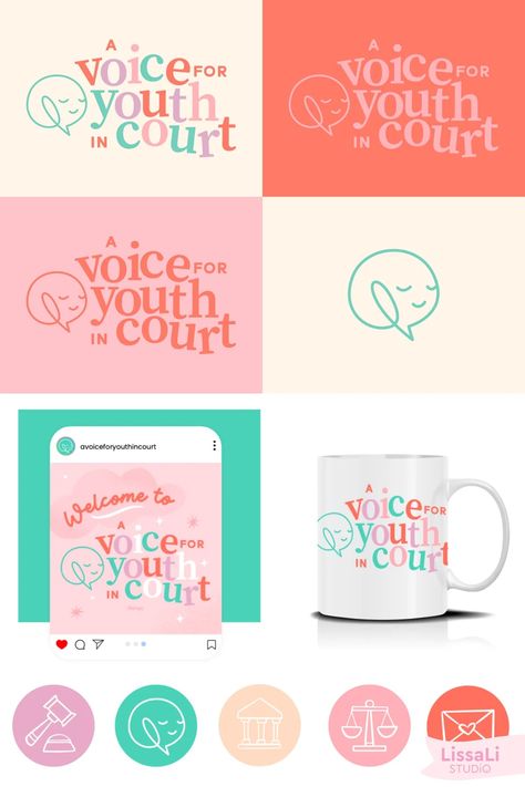 Branding for A Voice for Youth in Court – Lissa Li Studio Teenage Branding, Youthful Branding, Colorful Color Palette, Medium Highlights, Font Combos, Branding Package, Kids Focus, Teenage Fashion, Elegant Logo