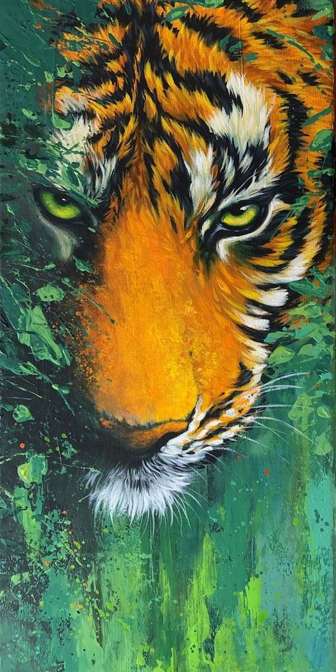 Tiger Painting Abstract, Tiger Painting Acrylic, Tiger Abstract, Tiger Video, Painting Abstract Acrylic, Inspiration Artwork, Animal Paintings Acrylic, Tropical Art Print, Spray Paint Canvas