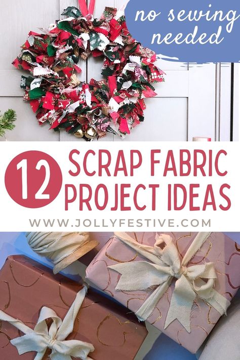 Looking to make a difference in the world while adding a splash of style to your home? Explore these Easy & Creative No-Sew Scrap Fabric Ideas that are not only eco-friendly but also incredibly fun and easy to create. Recycle and repurpose old clothes, bedding, and tablecloths, giving new life to your material oddments with these no-sewing, super simple projects! Zero Waste Sewing, Scrap Fabric Projects, Fabric Christmas Trees, Rag Wreath, Scrap Material, Christmas Material, Scrap Fabric, Leftover Fabric, Sewing Blogs