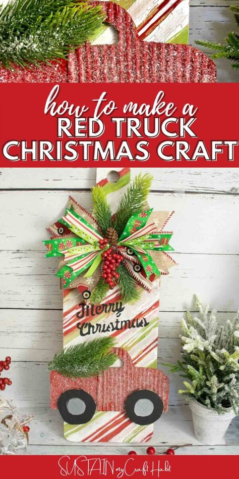 Wooden Paddle Boards, Truck Crafts, Red Truck Decor, Red Truck Christmas, Wooden Paddle, Beautiful Christmas Decorations, Saving Ideas, Clever Ideas, Red Truck