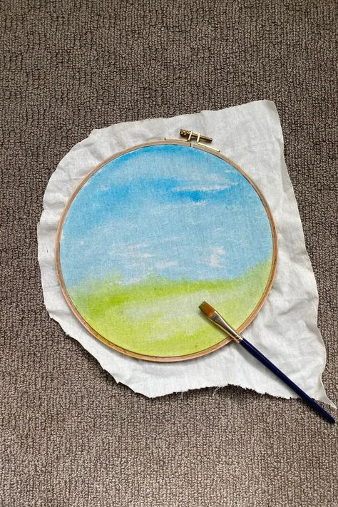 How To Make Your Own Watercolor Embroidery Art - Missy Kate Creations Watercolor Embroidery, Brush Embroidery, Embroidery Hoop Art Diy, Basic Hand Embroidery Stitches, Embroidery Wall Art, Watercolor Fabric, Watercolor Christmas Cards, Hand Embroidery Projects, Watercolor Paintings Tutorials