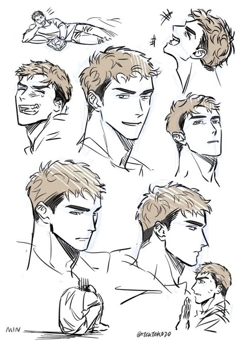 Hair References Drawing, Short Hair Drawing, Drawing Male Hair, Draw Men, Facial Expressions Drawing, Men Pose, Man Sketch, Face Drawing Reference, Character Design Sketches