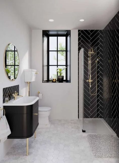 Our Exciting Family Bathroom Plans - Melanie Jade Design Burlington Bathroom, Traditional Bathroom Designs, Small Bathroom With Shower, Walk In Shower Enclosures, Black Vanity Bathroom, Bathroom Plans, Victorian Bathroom, Bathroom Trends, Main Bathroom