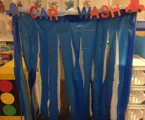 Preschool dramatic play Car Wash Car Wash Dramatic Play Preschool, Prek Transportation, Preschool Dramatic Play, Prek Centers, Dramatic Play Activities, Water Unit, Cardboard Crafts Kids, Transportation Unit, Transportation Room