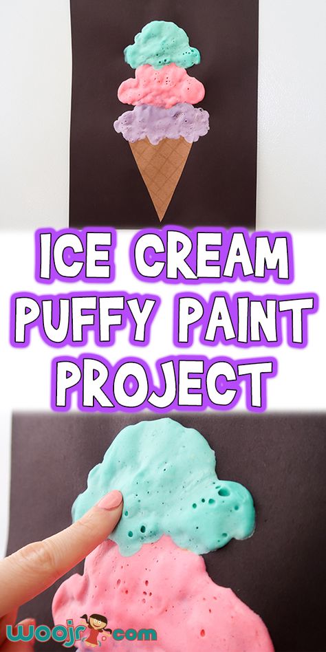 Ice Cream Craft for Kids With Puffy Paint | Woo! Jr. Kids Activities Ice Cream Crafts For Kids, Puffy Paint Recipe, Ice Cream Craft, Ice Cream Painting, Ice Cream Crafts, Today Is Monday, Summertime Crafts, Paint Recipe, Ice Cream Art