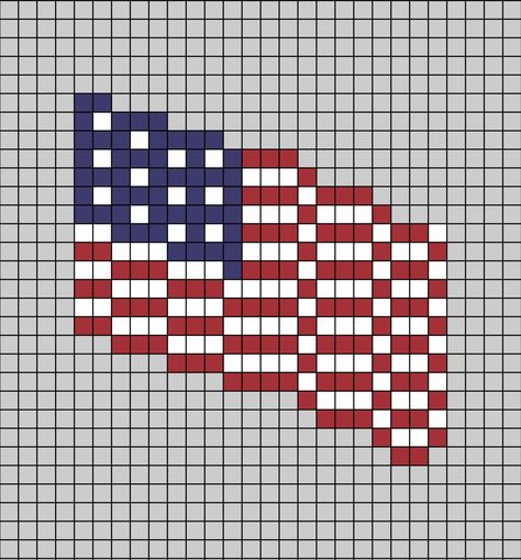 A pixel art template of the American flag. American Flag Cross Stitch Pattern, Patriotic Patterns, Patriotic Ornaments, Flag Cross Stitch, Pixel Quilting, Crochet Quote, Graph Patterns, Plastic Canvas Coasters, Crochet Dog Patterns