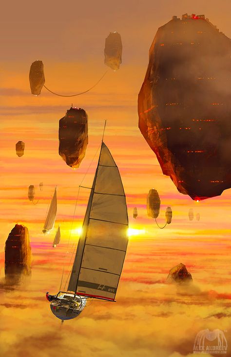 alex-3 Alex Andreev, Science Fiction Illustration, Floating City, Corel Painter, Visual Culture, Modern Fantasy, Science Fiction Art, Fantasy Art Landscapes, Art Series