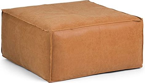 SIMPLIHOME Brody Square Pouf, Footstool, Upholstered in Distressed Brown Faux Leather, for the Living Room, Bedroom and Kids Room, Transitional, Boho Coffee Table Pouf, Large Square Coffee Table, Storage Ottoman Coffee Table, Coffee Table Stand, Leather Coffee Table, Square Pouf, Square Coffee Table, Large Coffee Tables, Square Ottoman