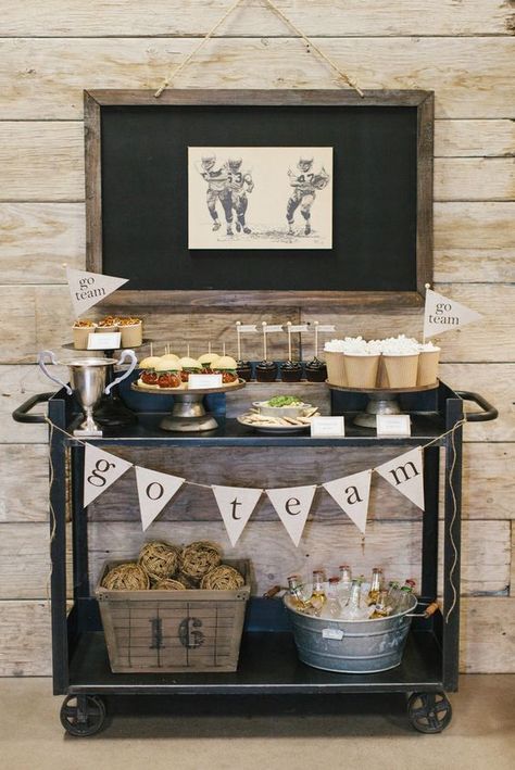 Try this look for your kickoff football party this season! #footballparty #footballpartydecorations #footballpartyideas #footballpartyfavors #footballpartyfoodappetizers #barcart Boho Football Party, Fancy Football Party, Classy Football Party, Vintage Football Party, Football Party Food Appetizers, Fantasy Football Humor, Football Party Favors, Football Banquet, Football Party Decorations