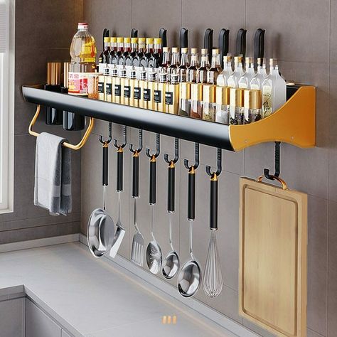 Utensils Organization Ideas, Wall Mounted Kitchen Shelves, Kitchen Storage Shelf, Kitchen Wall Shelves, Utensil Storage, Kitchen Storage Shelves, Organization Kitchen, Utensil Organization, Regal Design