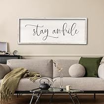 Stay Awhile Sign, Entryway Farmhouse, Modern Farmhouse Living Room Decor, Lets Stay Home, White Wall Decor, Family Wall Art, Table Shelf, Modern Farmhouse Living Room, Sign Wall Decor