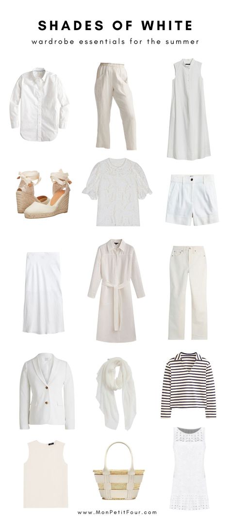 summer outfits in shades of white Shades Of White Outfit, French Lifestyle, Summer Shades, Summer Wardrobe Essentials, White Outfit, Shades Of White, African Inspired, White Outfits, French Fashion