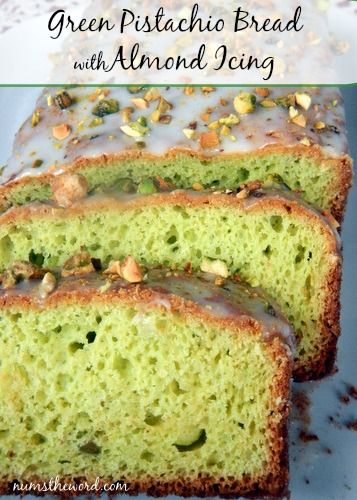 Pistachio Bread with Almond Icing Almond Icing, Pistachio Bread, Green Bread, Cherry Bread, Pistachio Pudding, St Patricks Day Food, Nut Bread, Quick Bread Recipes, Loaf Cake