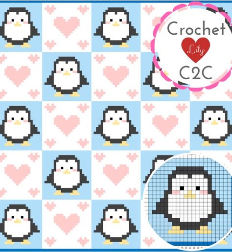 The Penguins C2C blanket pattern. - Crochet C2C Lily | Boosty Penguin Blanket, C2c Blanket Pattern, C2c Blanket, C2c Crochet Blanket, Color Graphing, The Penguins, Tapestry Crochet Patterns, C2c Crochet, Fun Crochet