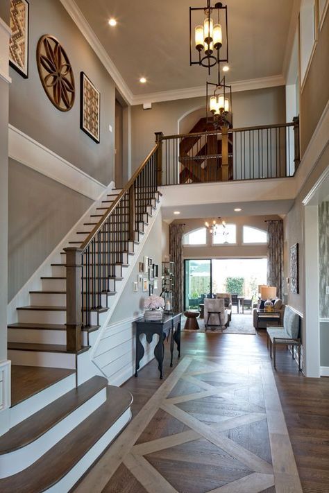 English Manner House, Tall Foyer Ideas Entryway, Home Foyer Ideas Entryway, Farm Bloxburg, Tall Wall Decor, Farmhouse Staircase, American Gangster, Foyer Ideas Entryway, درج السلم