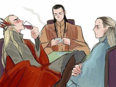 thranduil fan account on Instagram: “My favorite elvish trio enjoying in talk and drink 😂😂😂😆❤️❤️😍 #thranduil #thrandy #elrond #celeborn #lmao #lol #wine #coffe #drink #king…” Hobbit Elves, Aragorn Legolas, Tolkien Artwork, Tolkien Hobbit, Lotr Elves, Legolas And Thranduil, Lotr Funny, Sherlock Holmes Benedict Cumberbatch, Fili And Kili