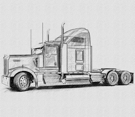 Small Semi Truck Tattoo, Kenworth Tattoo, Tractor Trailer Drawing, Semi Truck Drawing, Truck Front View Drawing, Truck Outline, Kenworth Drawing, Truck Sketch, Semi Truck Outline