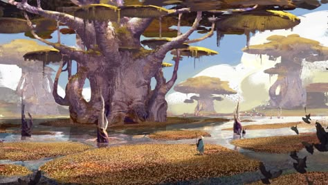 Alien Tree, Alien Landscape, Fantasy Locations, Fantasy Nature, Scifi Fantasy Art, Sci Fi Environment, Landscape Concept, Bonsai Art, Cosmic Horror