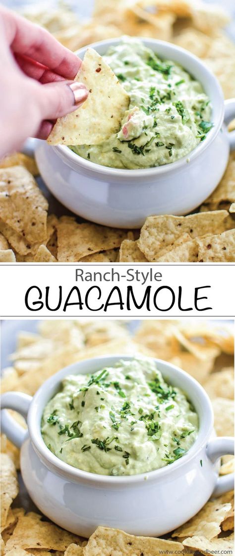 Ranch-Style Guacamole | www.cookingandbeer.com Guacamole Ranch Dip, Greek Guacamole Pioneer Woman, Salsa Guacamole, Healthy Appetizer Recipes, Delicious Appetizer Recipes, Party Dishes, Adobo, Yummy Dips, Party Food Appetizers