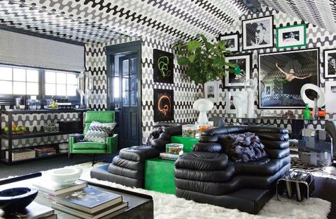 One a-maz-ing media room! Veranda Magazine, Upholstered Walls, Custom Chair, Room Screen, House Of Windsor, Black And White Decor, Top Interior Designers, Wall Treatments, Fifty Shades