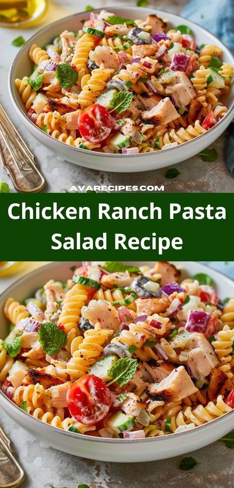 Want delicious chicken recipes? This Chicken Ranch Pasta Salad is a winner! Ideal for dinner ideas and dinner for two, it’s a ranch pasta salad recipe that’s sure to please. Try this chicken pasta salad tonight! Chicken Ranch Pasta Salad, Pasta Salad With Bacon, Chicken Ranch Pasta, Chicken Ranch, Ranch Pasta Salad, Ranch Pasta, Chicken Pasta Salad, Pasta Salad Recipe, Easy Pasta Salad