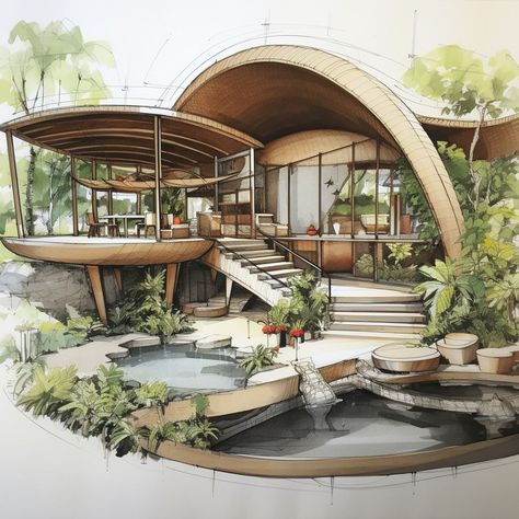 Eco Friendly Mansion, Tropical Building Architecture, Eco House Exterior, Eco Friendly House Architecture, Eco Futurism, Modern Eco House, Sustainable Architecture House, Sustainable Concept, Eco Friendly Architecture