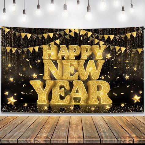 PRICES MAY VARY. Cloth XTRALARGE SIZE 72X44 inch | GLITTER EFFECT NEW YEAR BANNER : Make way for 2024!! This beautiful shiny and large 72x44 Inch new year party backdrop come with a glitter effect for luxurious look. This Happy New Year 2024 Banner is a perfect choice to add charm to your new years eve decorations. This Gold and Black Happy New Year 2024 banner will create an extravaganza party vibe which will astound your guests and will make your new years eve party decorations 2024 memorable. New Years Eve Backdrop, Happy New Year Backdrop, New Year's Eve Backdrop, Nye Decorations, Happy New Year Party, New Year Backdrop, New Year's Party Decorations, Happy New Year Banner, Happy New Year Photo