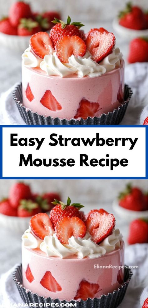 Craving something light and refreshing? This easy strawberry mousse recipe is quick to prepare and bursting with flavor, making it an ideal dessert idea for summer gatherings or cozy family dinners. Easy Strawberry Mousse, Strawberry Mousse Recipe, Mousse Recipes Easy, Strawberry Mouse, Fruity Dessert, Idea For Summer, Easy Chocolate Mousse, Strawberry Mousse, Dessert Simple