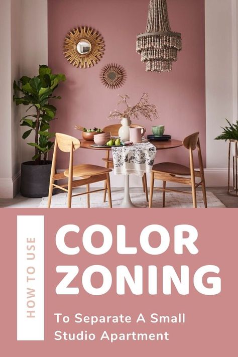 Color-Zoning is a great way to separate a small studio apartment, creating different, functional spaces within one room. It's the perfect hack for small spaces.  Get More Small Space Decor Ideas! #studioapartmentdecor #studioapartmentideas #smallspacedecor #smallspacedesorideas #smallspacedecorating Diy Apartment Closet, How To Separate Rooms With Paint, Apartment Color Schemes, Retro Apartment, Apartment Painting, Children's Bedroom Ideas, Apartment Walls, Studio Apartment Divider, Colorful Apartment