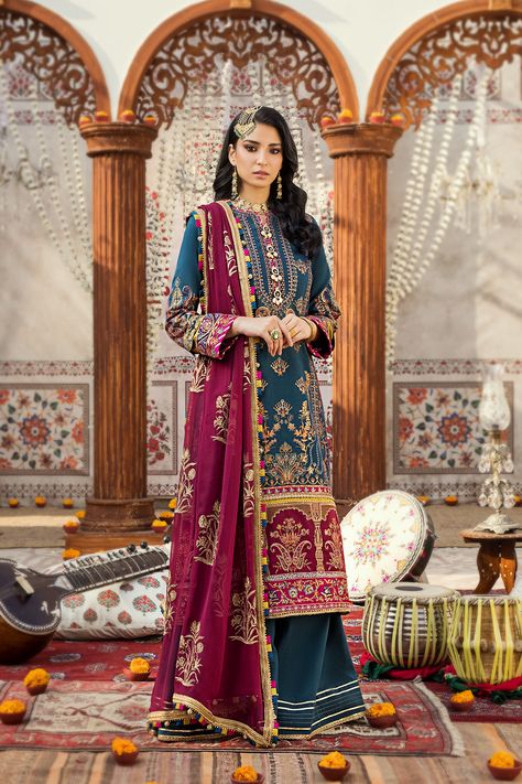 Eid Luxury Lawn Collection’23 by Asim Jofa | RUNG | Limited Edition | Pre-booking starts on 2nd March 2023 | 𝐀𝐉𝐋𝐑-𝟏𝟏 | 𝐑𝐬. 𝟏𝟎𝟗𝟓𝟎/- Fuchsia Wedding, Pakistani Designer Clothes, Asim Jofa, Organza Sleeves, Unstitched Dress Material, Lawn Dress, Embroidered Chiffon, Luxury Wear, Pakistani Bridal Dresses