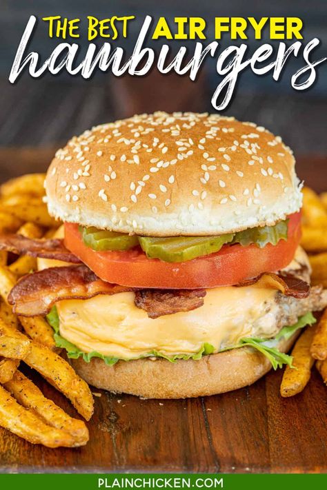 Bacon Airfryer, Air Fryer Burgers, Air Fryer Hamburgers, Best Burgers Ever, Grilled Meatloaf, Grill Burgers, Homemade White Sauce, Meatloaf Burgers, Air Fryer Bacon