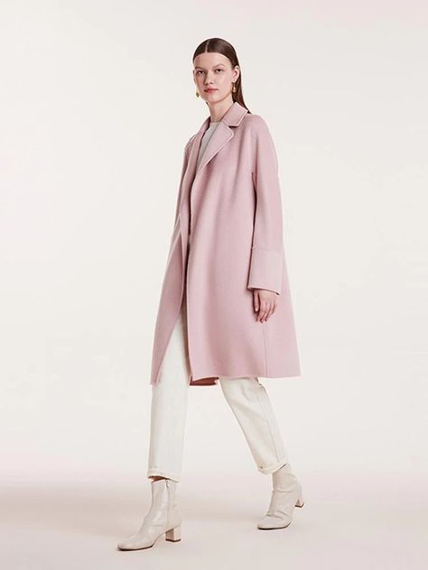 Notched Lapel Wool And Cashmere Wrapped Coat GOELIA Light Pink Coat, Lapel Design, Cashmere Fabric, Women Coat, Cashmere Wrap, Pink Coat, Wrap Coat, Color Rosa, Black Friday Sale