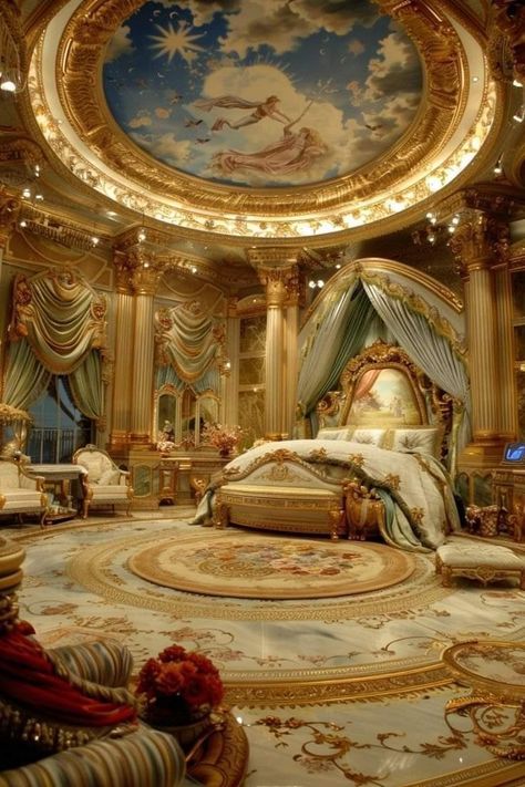 Bedroom Royal Luxury, Castles Interior Bedroom, Fantasy Castle Interior Bedrooms, Fancy Hotel Room Luxury, Castle Room Aesthetic, Castle Bedroom Ideas, Royal Bedroom Princesses, Fancy Bedroom Luxury, Royalty Bedroom