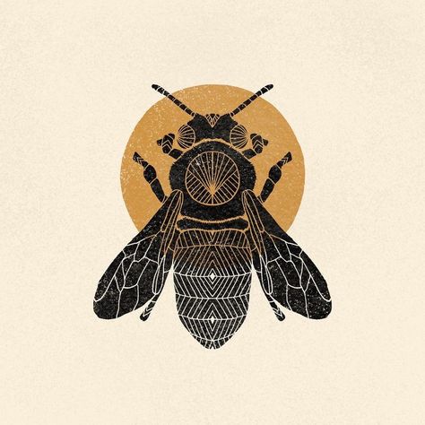 honey-bee-block-printed-boho-decor-art-print Bee Block Print, Bee Digital Art, Honey Bee Art, Honey Illustration, Bee Sketch, Honeybee Art, Entomology Art, Bee Artwork, Minimal Graphic Design