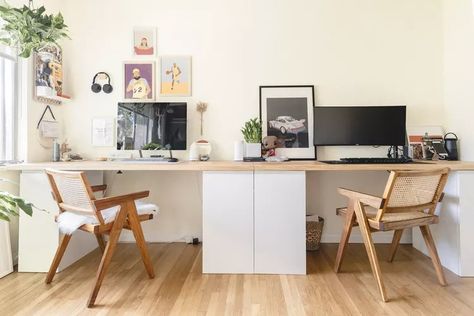 23 IKEA Desk Hacks for Customizing Your Workspace Bureau Hack Ikea, Diy Desk For Two, Desk For Two, Office For Two, Ikea Desk Hack, Desk Hacks, Double Desk, Hack Ikea, Dream Desk