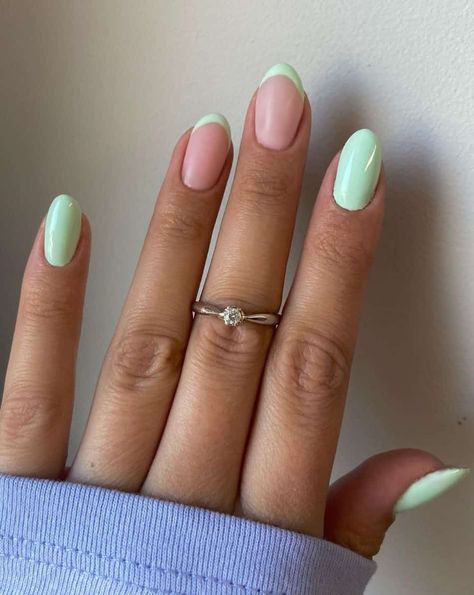 Olive Green French Tip, Olive Green French Tip Nails, Nails Summer Green, Summer Nails Green, Green French Nails, Green French Tip Nails, Sage Green Dark, Two Color Nails, Green French Tip