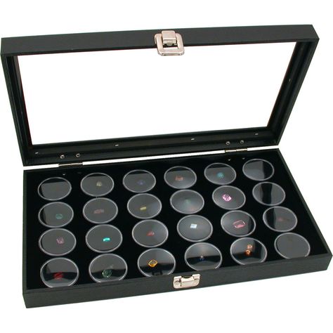 Glass Top Jewelry Display Case Box Black 24 Gem Jars ** You can find more details by visiting the image link.(It is Amazon affiliate link) #JewelryBoxIdeas Earring Display Stands, Jewelry Display Case, Black Gems, Gold Nugget, Large Jar, Earring Display, Jewelry Tray, Dust Free, Jewelry Display