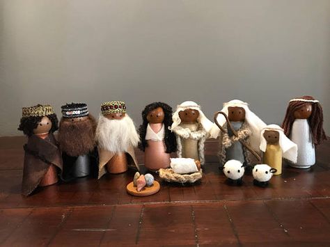 13 Piece Large (3.5”) Peg People Nativity Peg Doll Nativity, Nativity Peg Doll, Homemade Dolls, Peg People, Peg Doll, Doll Ideas, Baby Jesus, Crafty Projects, Kids Playground