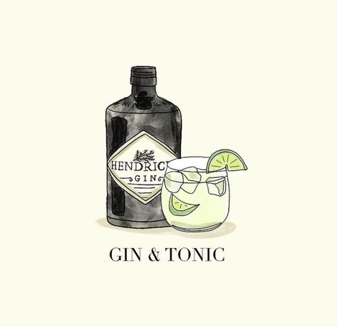 Gin Glass Tattoo, Gin Tattoo, Gin And Tonic Tattoo, Gin Tonic Tattoo, Gin And Tonic Tattoo Ideas, Mixology Tattoo, Gin Tonic Illustration, Gin And Tonic Watercolor, Gin And Tonic Poster Art