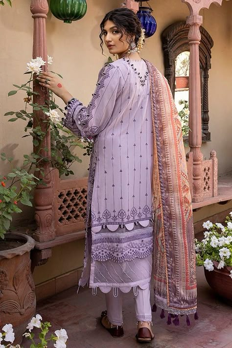 Purple Color Dress, Embroidery Motif, Long Frock Designs, Lawn Design, Suits Casual, Pakistani Clothes, Lace Dress Design, Latest Dress Design, Crochet Cable