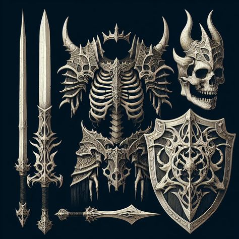 Fantasy Bone Armor, Bone Armor Necromancer, Skull Armor, Bone Armor, Dnd Items, Fantasy Clothes, Dark Arts, Fantasy Clothing, Fantasy Artwork