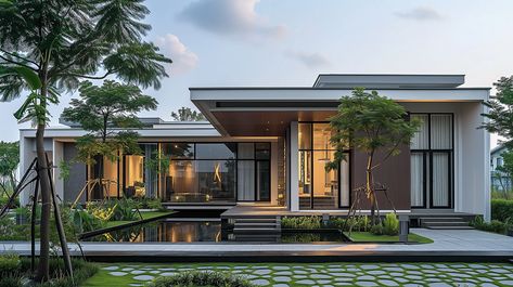 Bali Villa Interior Design, Tropical Contemporary House, Modern Elevation, Resort Plan, Modern Tropical House, Tropical House Design, House Facades, Contemporary House Exterior, Small House Design Exterior