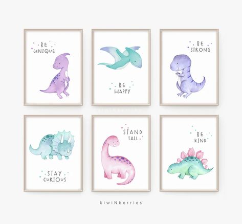 Dinosaur Nursery Girl, Teal Girls Room, Diy Room Decor For Girls, Teen Girl Wall Art, Dinosaur Room Decor, Dinosaur Prints, Dinosaur Bedroom, Dinosaur Room