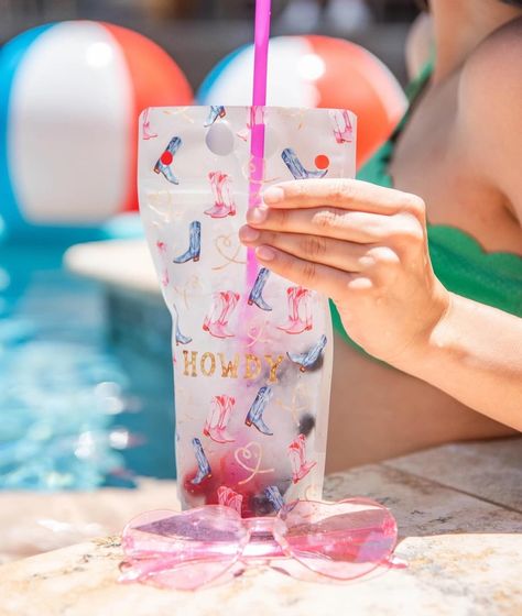 Our reusable Howdy Drink Pouch is the perfect accessory. Perfect for bachelorette parties or sipping margs next to the pool ☀️💕 Bachelorette Parties, The Pool, Bachelorette Party, Pouch, Pool, Drinks, Quick Saves