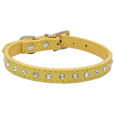 Dogs Kingdom 10 "-16.5" Total Length Suede Skin Jeweled Rhinestones Pet Dog Collar Sparkly Crystal Diamonds Studded Leather Puppy Dog Cat Collar Yellow Xs ** To view further for this item, visit the image link. (This is an affiliate link) #CollarsHarnessesLeashes Cat Diamond Collar, Gold Chain Dog Collar, Gold Chain Collar Dog, Rhinestone Dog Collar, Yellow Animals, Yellow Dog Collar, Studded Leather Dog Collar, Studded Leather, Leather Collar