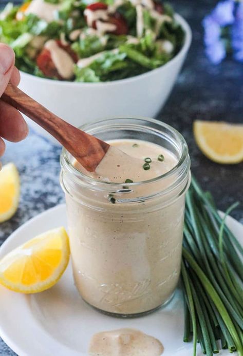 Creamy Cumin Ranch Dressing - a creamy, tangy, herby, dairy free ranch dressing with a hint of cumin. The flavors work perfectly with all of your Southwest and Tex Mex recipes. But, this delicious oil-free dressing is so versatile, you can put it on almost anything! Southwest Ranch Dressing, Dairy Free Ranch, Dairy Free Ranch Dressing, Oil Free Salad Dressing, Roasted Garlic Aioli, Vegan Ranch Dressing, Vegan Salad Dressing, Vegan Dressing, Vegan Ranch