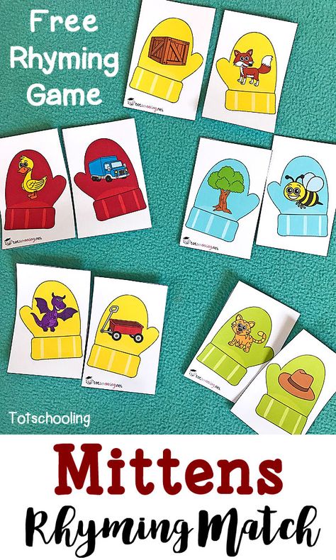 FREE Rhyming matching activity with mittens. Great winter learning for preschoolers and kindergarten. Preschool Rhyming, Rhyming Activities, Winter Classroom, Winter Kindergarten, The Mitten, Preschool Literacy, Creative Curriculum, Winter Preschool, Theme Dress