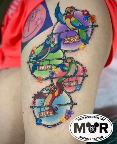 Disney Tiki Room Tattoo, Enchanted Tiki Room Tattoo, Tiki Room Tattoo, Disney Tiki Room, Room Tattoo, Tiki Room Disney, Disney Inspired Tattoos, Disney Sleeve Tattoos, Disney Sleeve