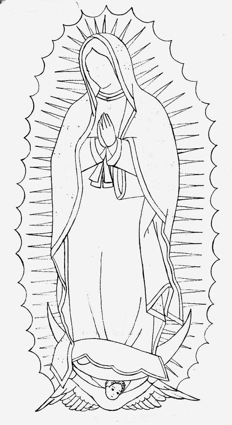 Virgen Mary Outline Tattoo, Easy Virgencita Drawing, Our Lady Of Guadalupe Coloring Page, Virgin Mary Easy Drawing, Virgin Mary Coloring Page, Virgin Mary Stencil, Mother Mary Drawing, San Judas Drawing, Saint Drawing